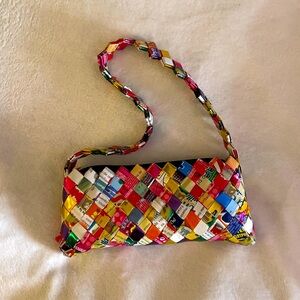thrifted multicolor wrapper shoulder purse
